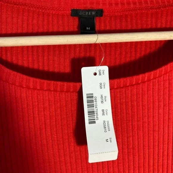NWOT J. Crew red peplum  long sleeves ribbed tee - Picture 2 of 4
